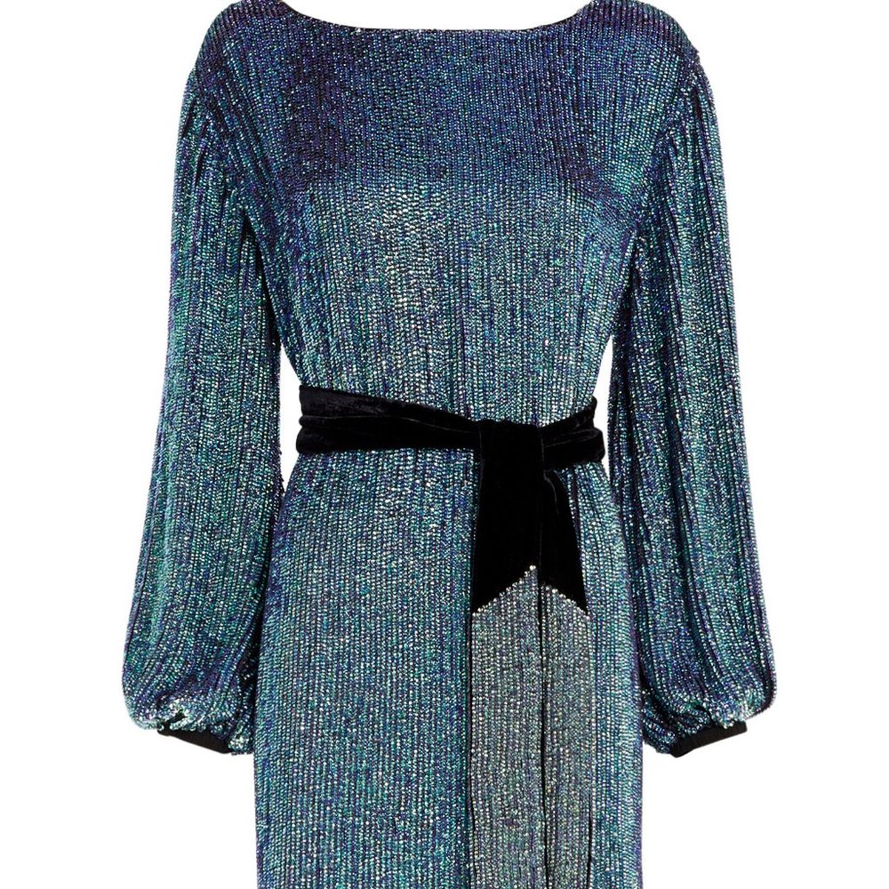 NWT! Retrofête SZ M Metallic Turquoise chameleon Sequin SELMA  Dress
